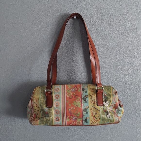 Vintage Fossil Coronado Boho Leather Multicolor Floral Two Strap Purse - Picture 1 of 7